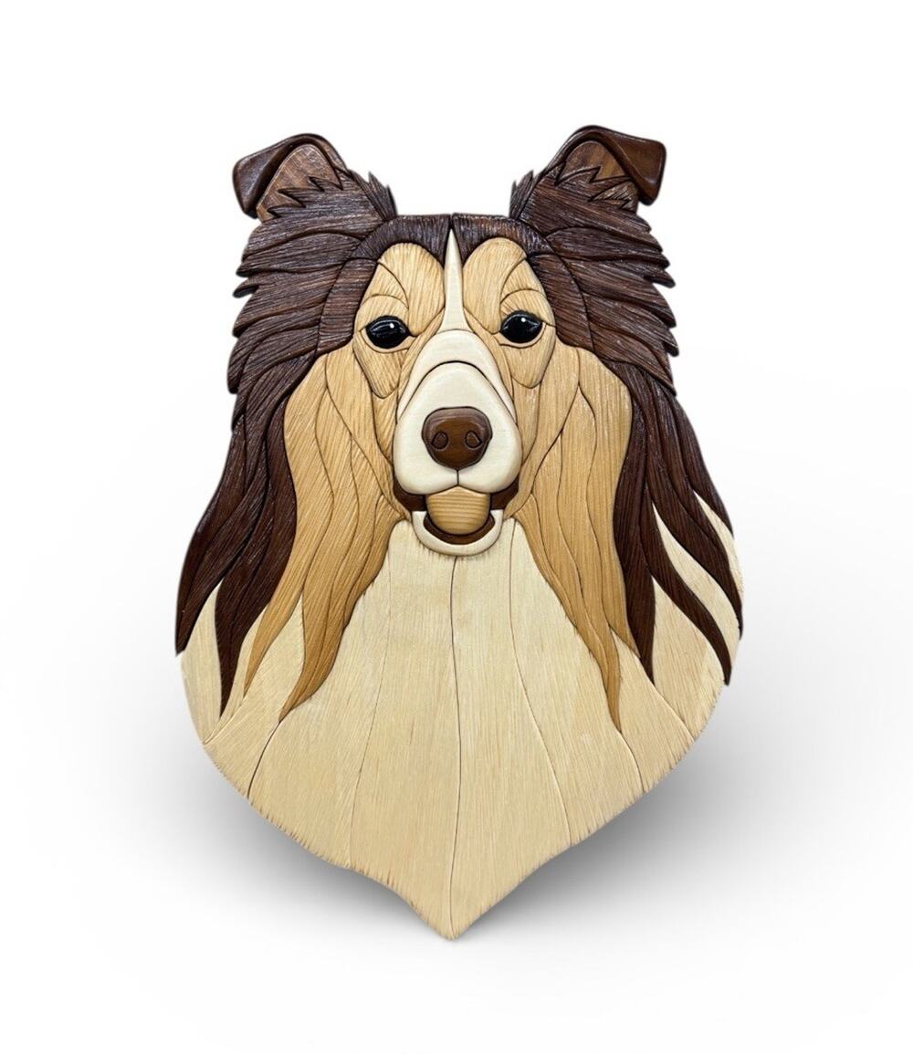 Hand-Crafted 3D Intarsia Wood Art Collie Dog Wall Plaque - Unique Pet Lover Gift